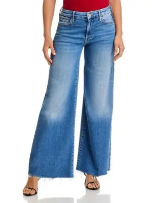 Mother Petites The Lil Roller Fray Wide Leg Jeans in Fan Favorite