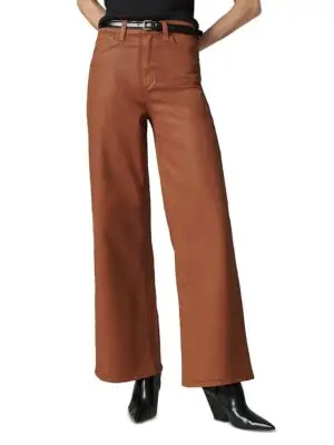 Joe's Jeans Petites The Mia High Rise Wide Leg Coated Jeans in Leather Brown