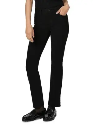 Paige Cindy Petite High Rise Straight Leg Jeans in Black Shadow