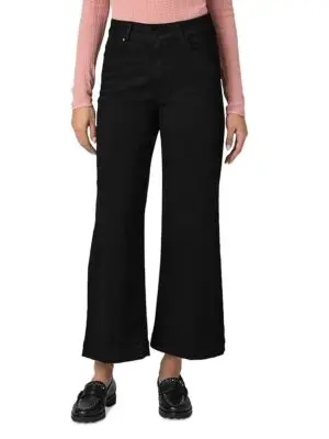 Paige Anessa Petite High Rise Wide Leg Jeans in Black Shadow