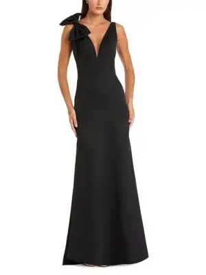 Mac Duggal Petite Sleeveless V Neck Bow Detail Mermaid Gown