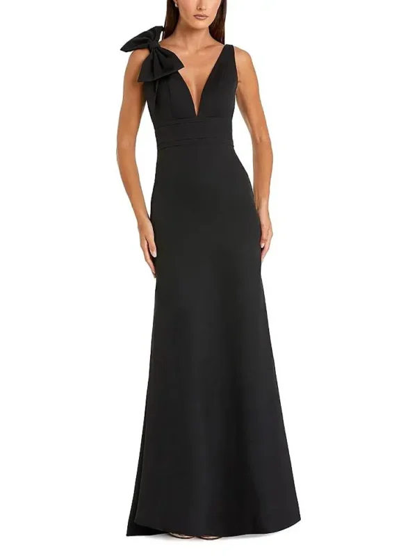 Mac Duggal Petite Sleeveless V Neck Bow Detail Mermaid Gown