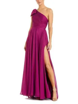 Mac Duggal Petite Tied One Shoulder Cut Out Flowy Gown