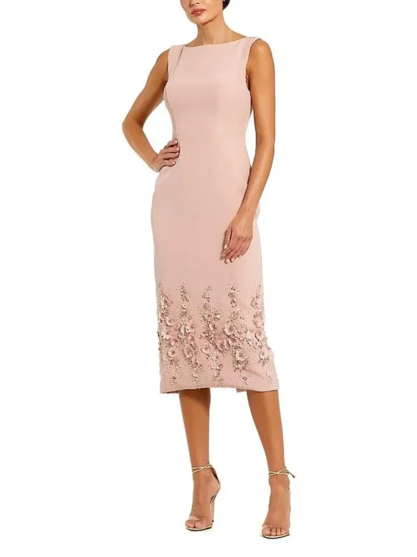 Mac Duggal Petite Crepe Sleeveless Midi Dress with Flower Beading
