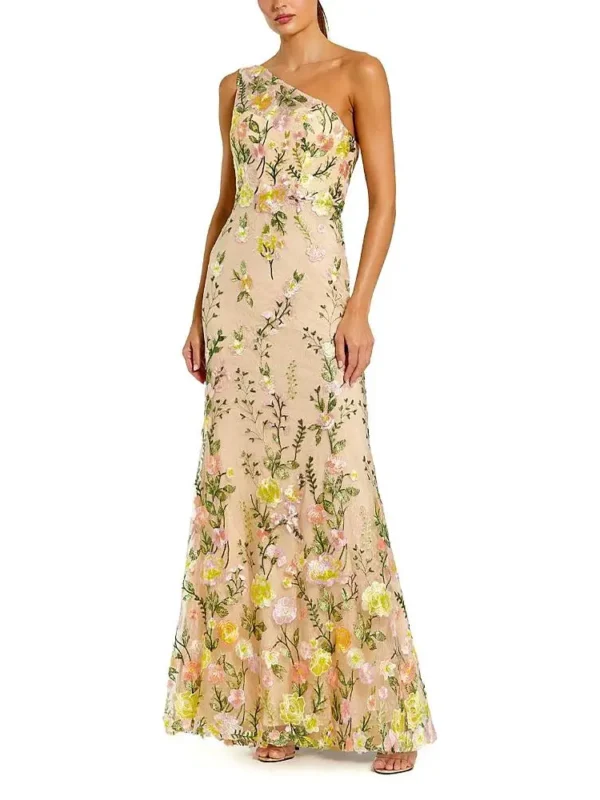 Mac Duggal Petite One Shoulder Lace Embroidered Gown