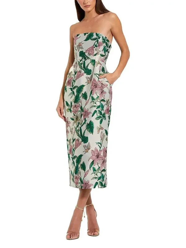 Mac Duggal Petite Floral Brocade Strapless Fitted Midi Dress