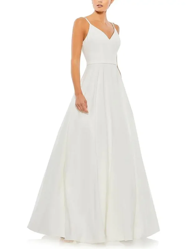 Mac Duggal Petite V-Neck Ball Gown with Belted A-Line Skirt
