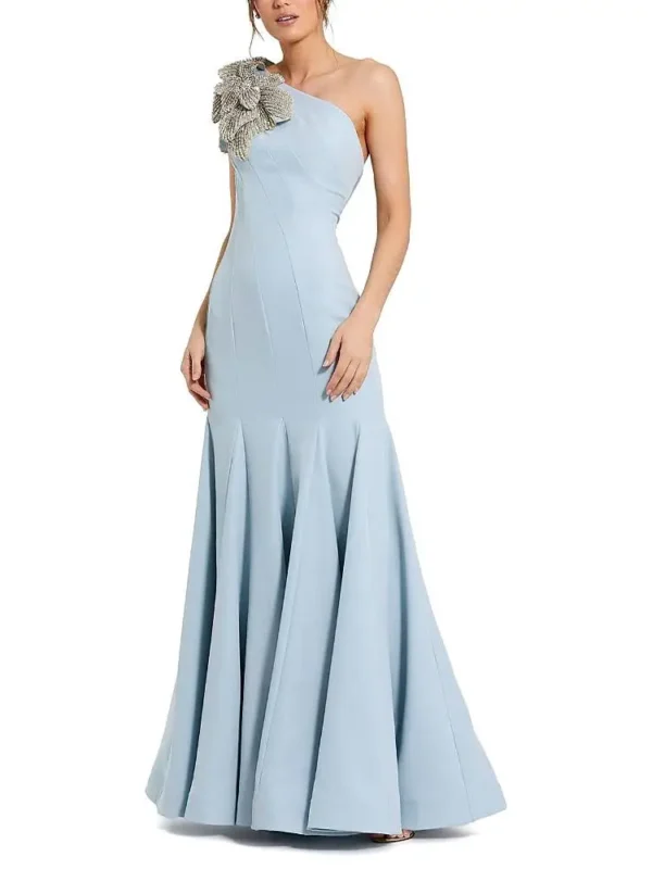 Mac Duggal Petite Crepe One Shoulder Gown With Flower Detail