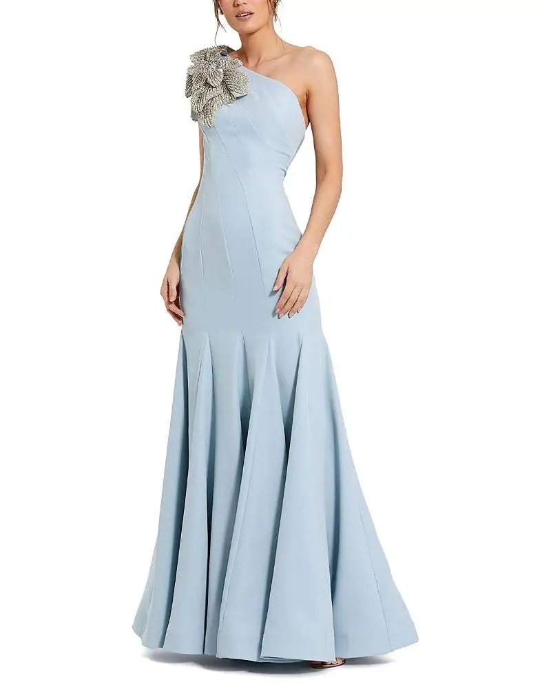Mac Duggal Petite Crepe One Shoulder Gown With Flower Detail