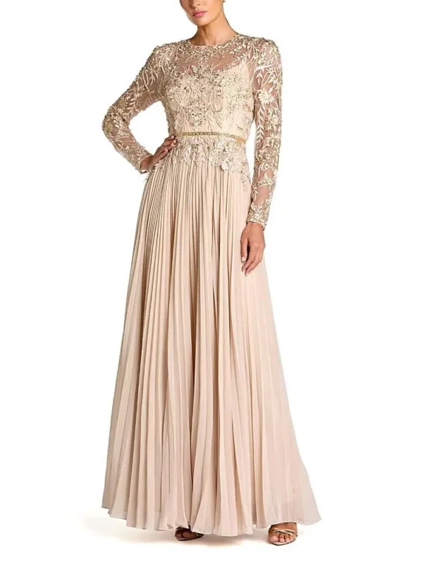 Mac Duggal Petite Long Sleeve Chiffon Embellished Gown