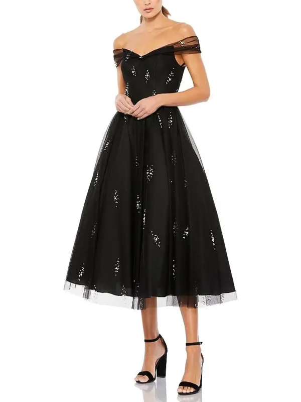 Mac Duggal Petite Ieena Off the Shoulder Embellished Tulle Cocktail Dress