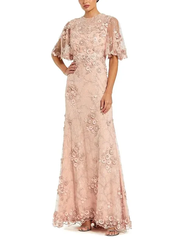 Mac Duggal Petite Flutter Sleeve Floral Embroidered Net Gown