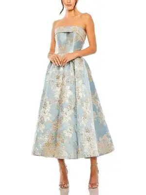 Mac Duggal Petite Strapless Brocade Midi Dress with Pockets