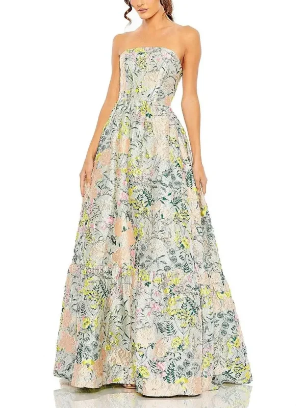 Mac Duggal Petite Floral Brocade Strapless A Line Gown