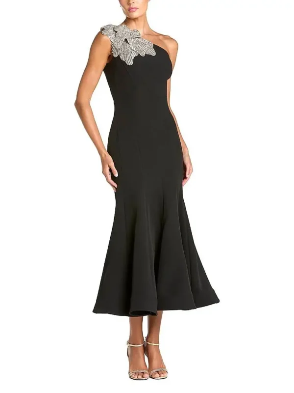 Mac Duggal Petite Crepe One Shoulder Mermaid Midi Dress with Flower