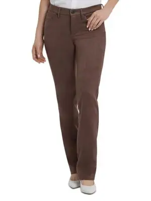 Nydj Petites Marilyn Faux Suede High Rise Straight Jeans in Coffee Bean