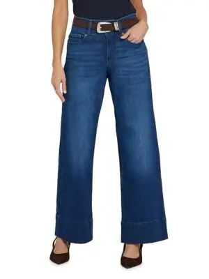 Nydj Petites Teresa High Rise Wide Leg Double Button Jeans in Deep Wave