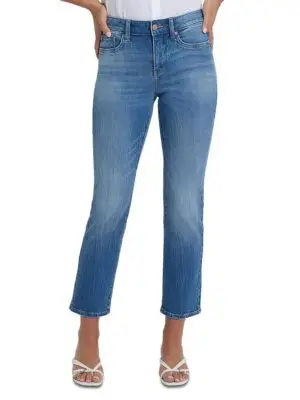 Nydj Petites Marilyn Floral Pocket High Rise Straight Ankle Jeans in Pacifica