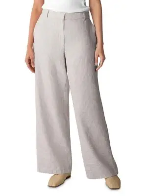 Eileen Fisher Petites High Waisted Linen Blend Wide Leg Trousers