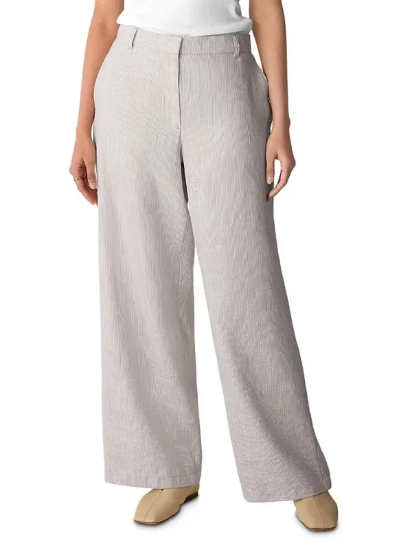 Eileen Fisher Petites High Waisted Linen Blend Wide Leg Trousers