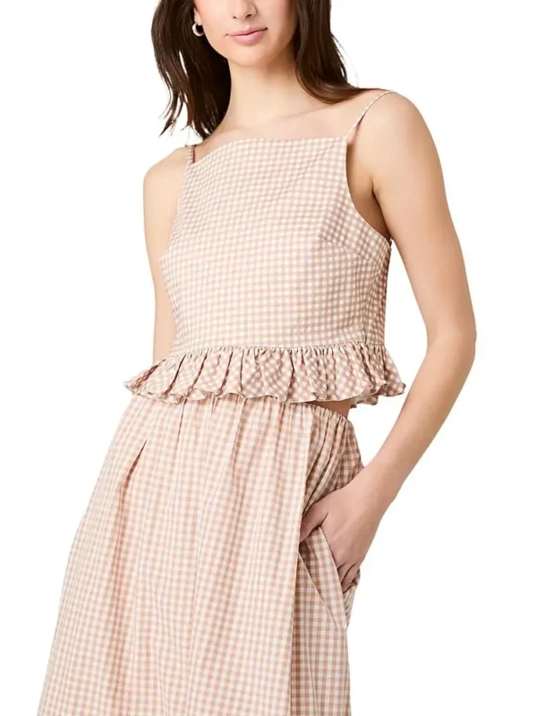 French Connection Lilah Stretch Cotton Petite Gingham Ruffle Peplum Top
