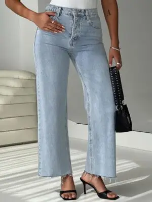 Fawcett High Rise Straight Leg Jeans Light Blue Wash Petite