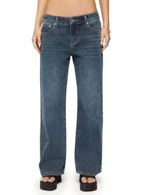 Edikted Petite Ace Relaxed Dark Rinse Wash Jeans