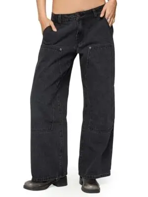 Edikted Petite Ayla Low Rise Carpenter Black Wash Jeans