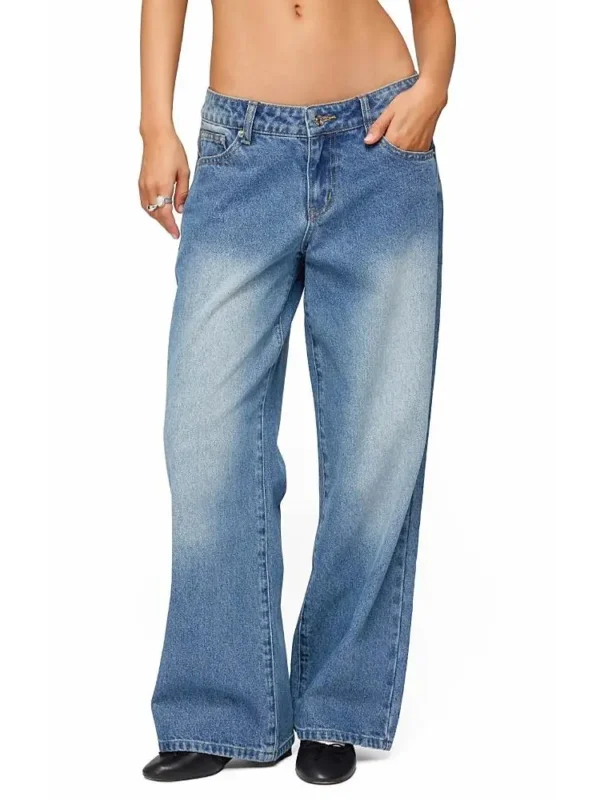 Edikted Petite Magda Low Rise Jeans in Gray Wash