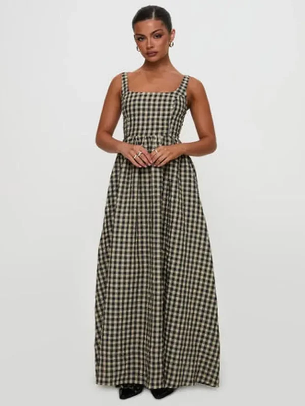 Cartmel Check Maxi Dress Black / Cream Petite
