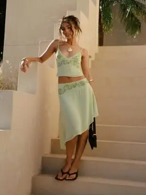 Pappilion Asymmetrical Midi Skirt Sage Petite