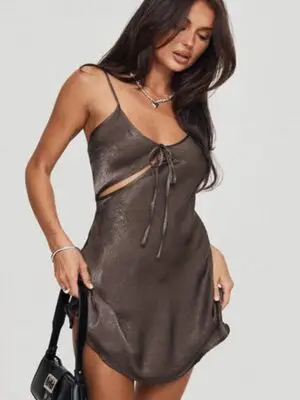 Linger Bias Cut Dress Brown Petite