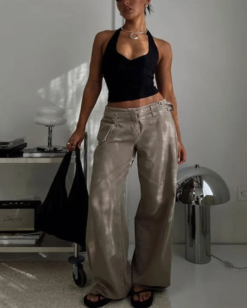 Paltrow Mid Rise Wide Leg Cargo Jeans Washed Brown Petite