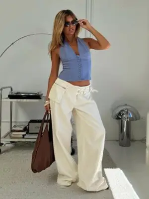 Paltrow Mid Rise Wide Leg Cargo Jeans Cream Petite