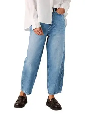 Whistles Petites Authentic High Rise Barrel Jeans in Light Wash