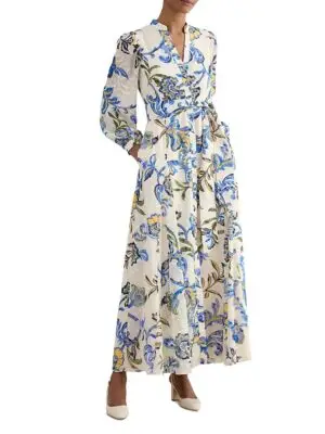 Hobbs London Petites Shanice Floral Tie Waist Shirt Dress