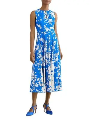 Hobbs London Petites Angelica Floral Keyhole Neck Midi Dress