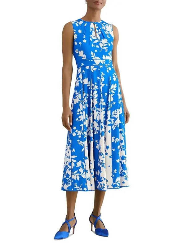 Hobbs London Petites Angelica Floral Keyhole Neck Midi Dress