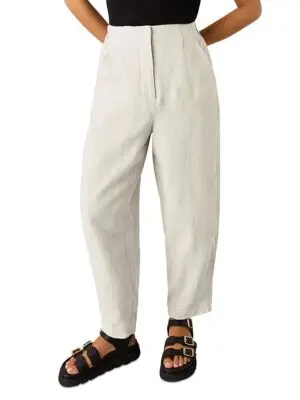 Whistles Petites Authentic High Rise Barrel Leg Jeans in Oatmeal