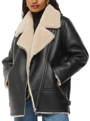 Whistles Petite Faux Shearling Aviator Coat