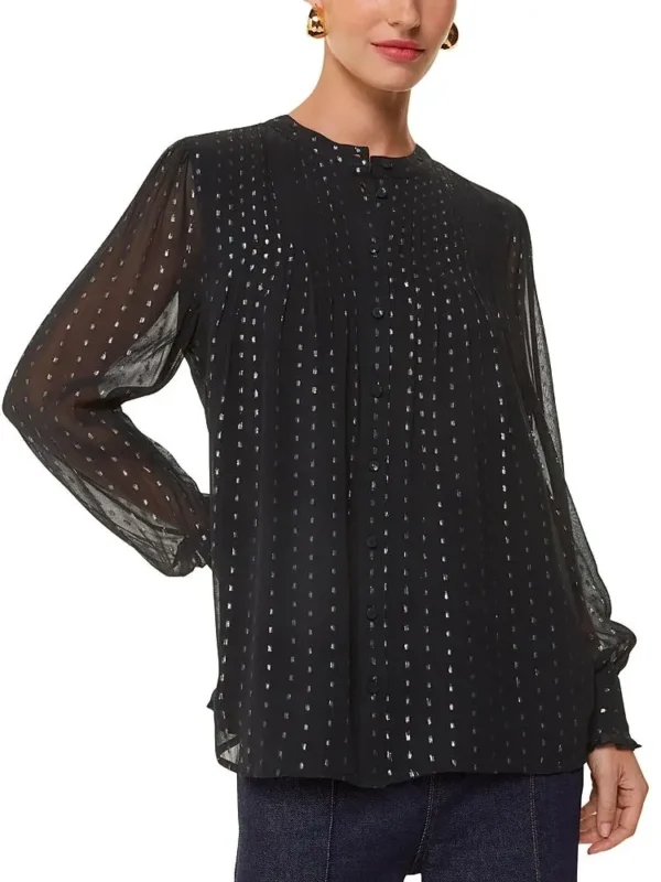 Whistles Petites Metallic Stripe Shirt