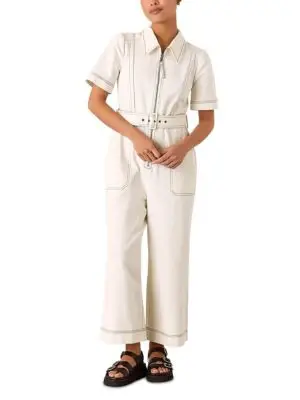 Whistles Petite Denim Pintuck Belted Jumpsuit
