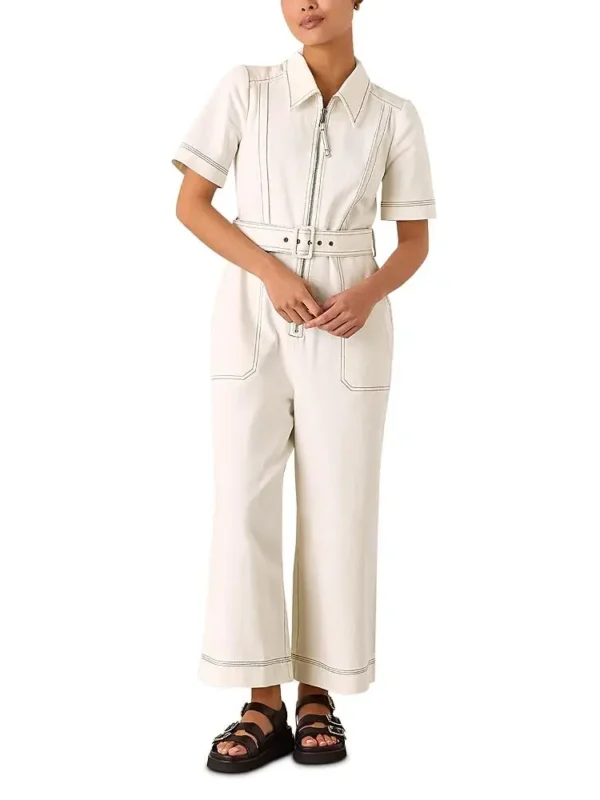 Whistles Petite Denim Pintuck Belted Jumpsuit