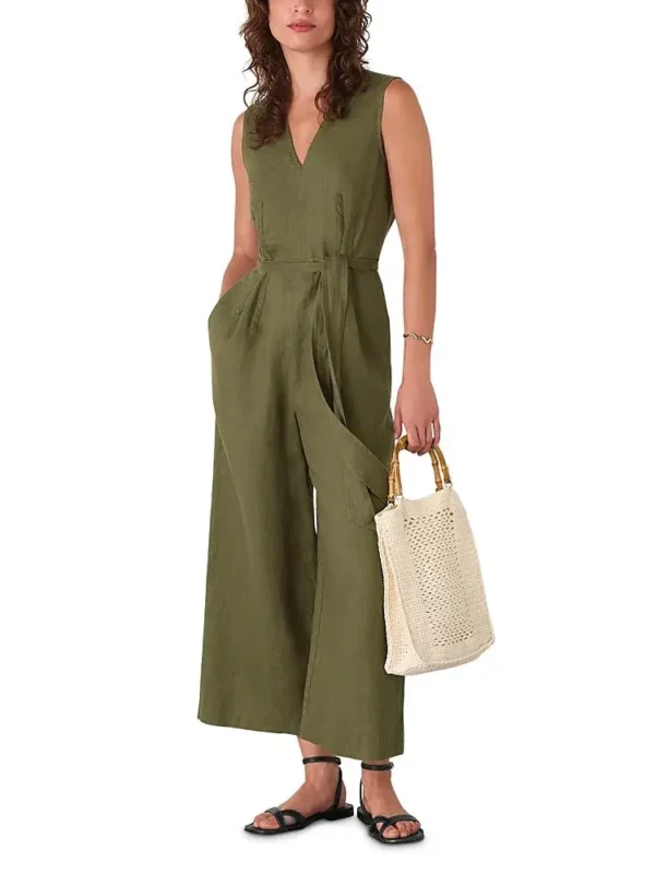 Whistles Petite Belted Seamed Linen Jumpsuit