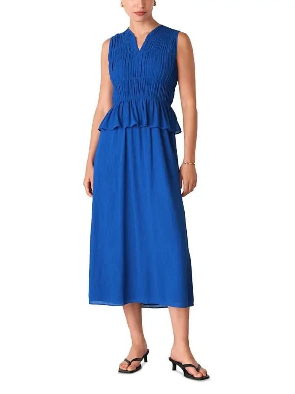 Whistles Petite Shirred V Neck Midi Dress