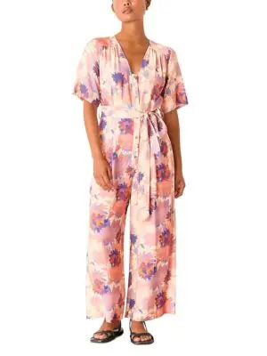 Whistles Petite Floral Button Front Jumpsuit