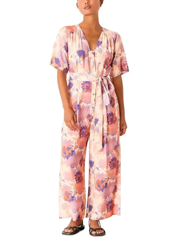 Whistles Petite Floral Button Front Jumpsuit