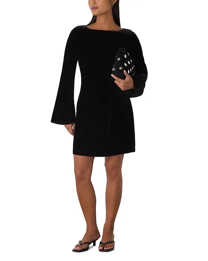 Whistles Petite Velvet Flare Sleeve Dress