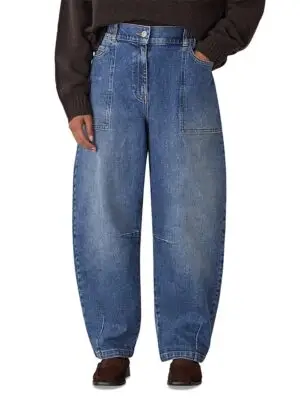 Whistles Petite Elasticated Waist Barrel Jeans in Denim