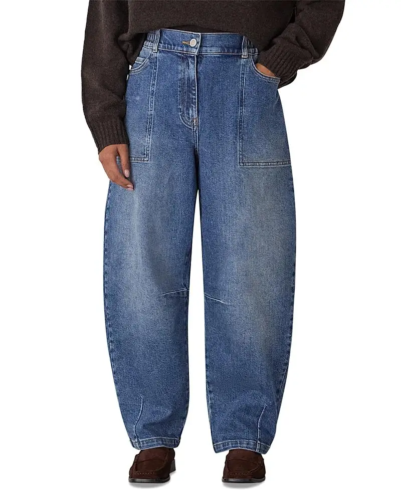 Whistles Petite Elasticated Waist Barrel Jeans in Denim